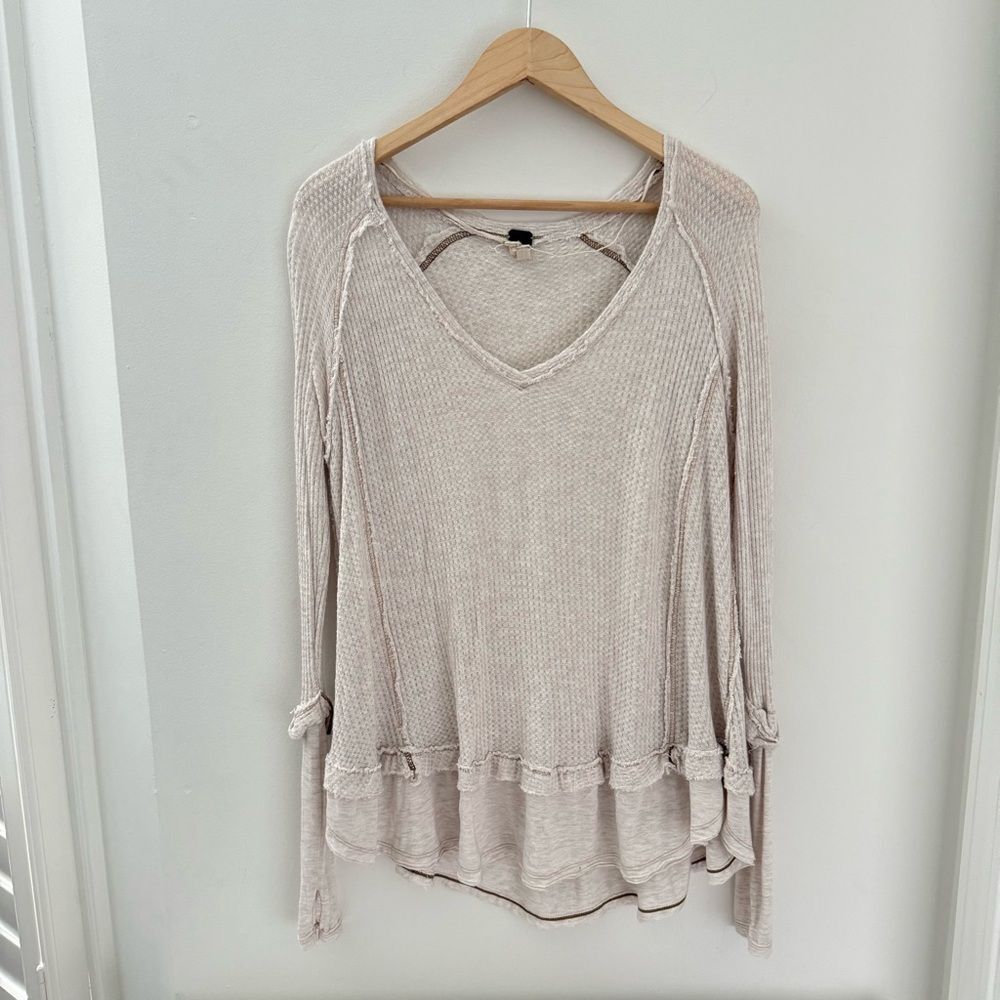 Free People We The Free Knit Top Sweater Oversized Beige Neutral Boho XS - Picture 4 of 4